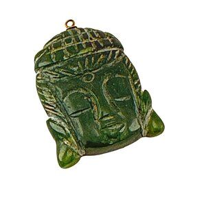 Green Buddha Head Pendant Carved Stone Jewelry Making Charm Spiritual